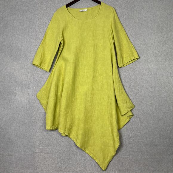 Bryn Walker Size S Green Naida Linen Tunic Asymmetrical Quarter Sleeve Lagenlook - Picture 1 of 9